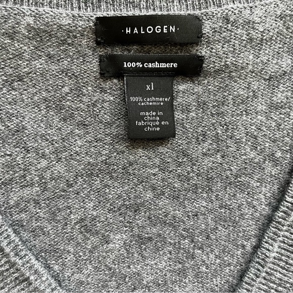 HALOGEN 100% CASHMERE GRAY V NECK SWEATER SIZE XL SOPHISTICATED CLASSIC - Picture 3 of 7